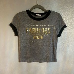Women’s gray gold short sleeve graphic crop top t shirt size medium